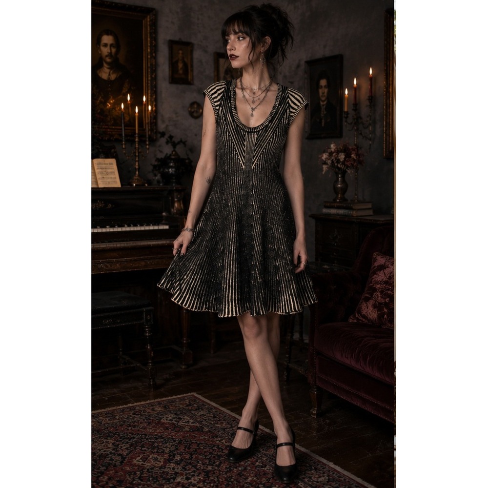 Free People Hot Off The Press Dress Y2K‎ Striped Whimsigoth Mini P/S